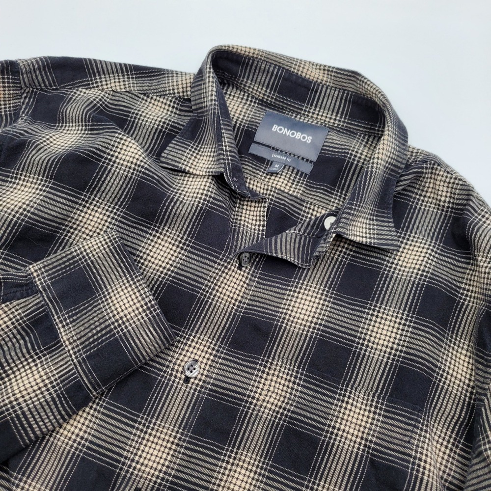 Bonobos Mens Standard Fit lShirt Black Cream‎ Plaid Cotton Size M